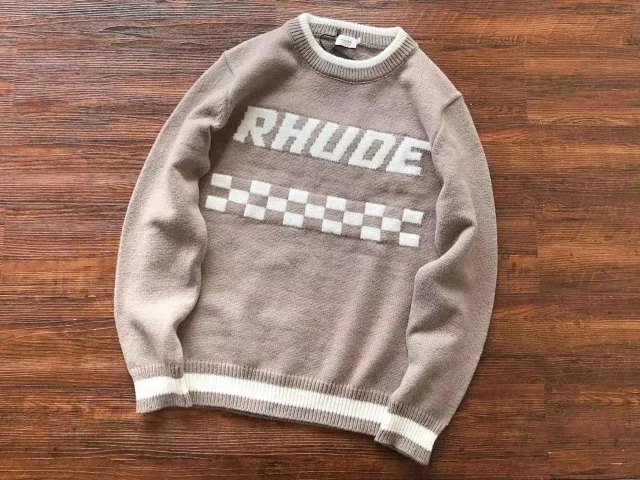   RHUDE New Simple Contrast Color Design Letter Loose Sweater -3
