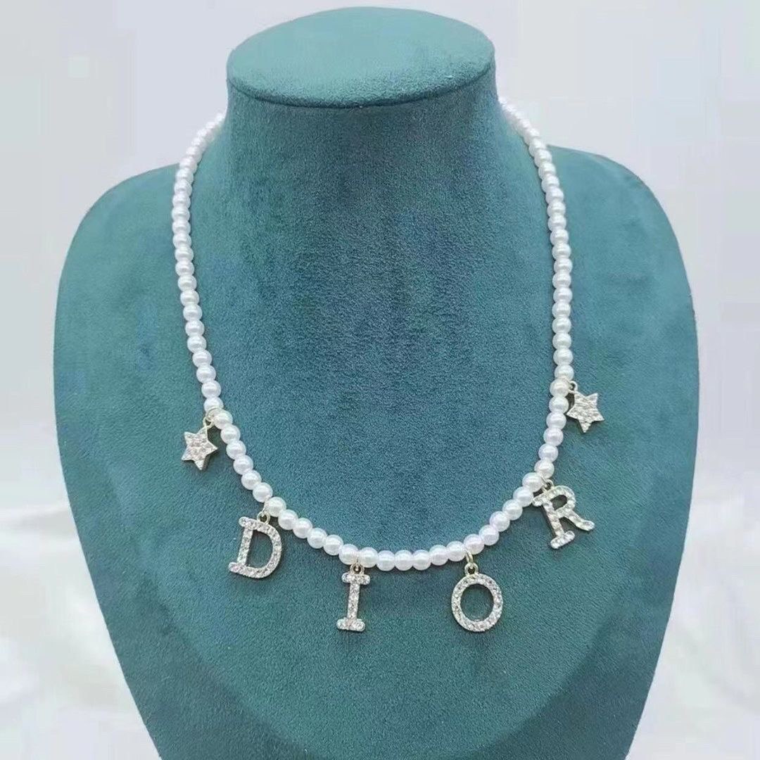 Dior Pearl Letter Charm Necklace -2