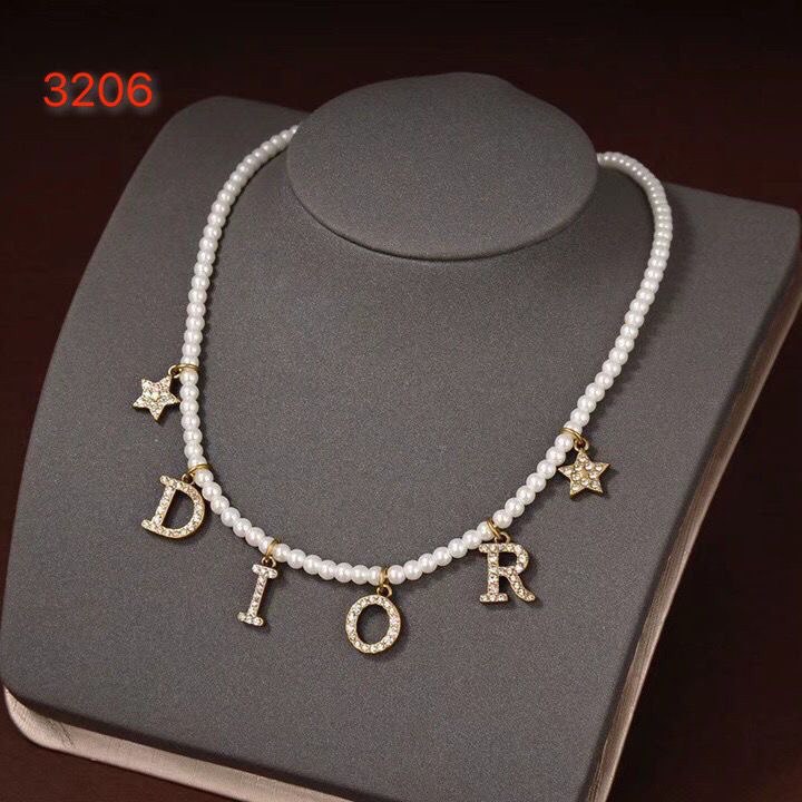 Dior Pearl Letter Charm Necklace -4