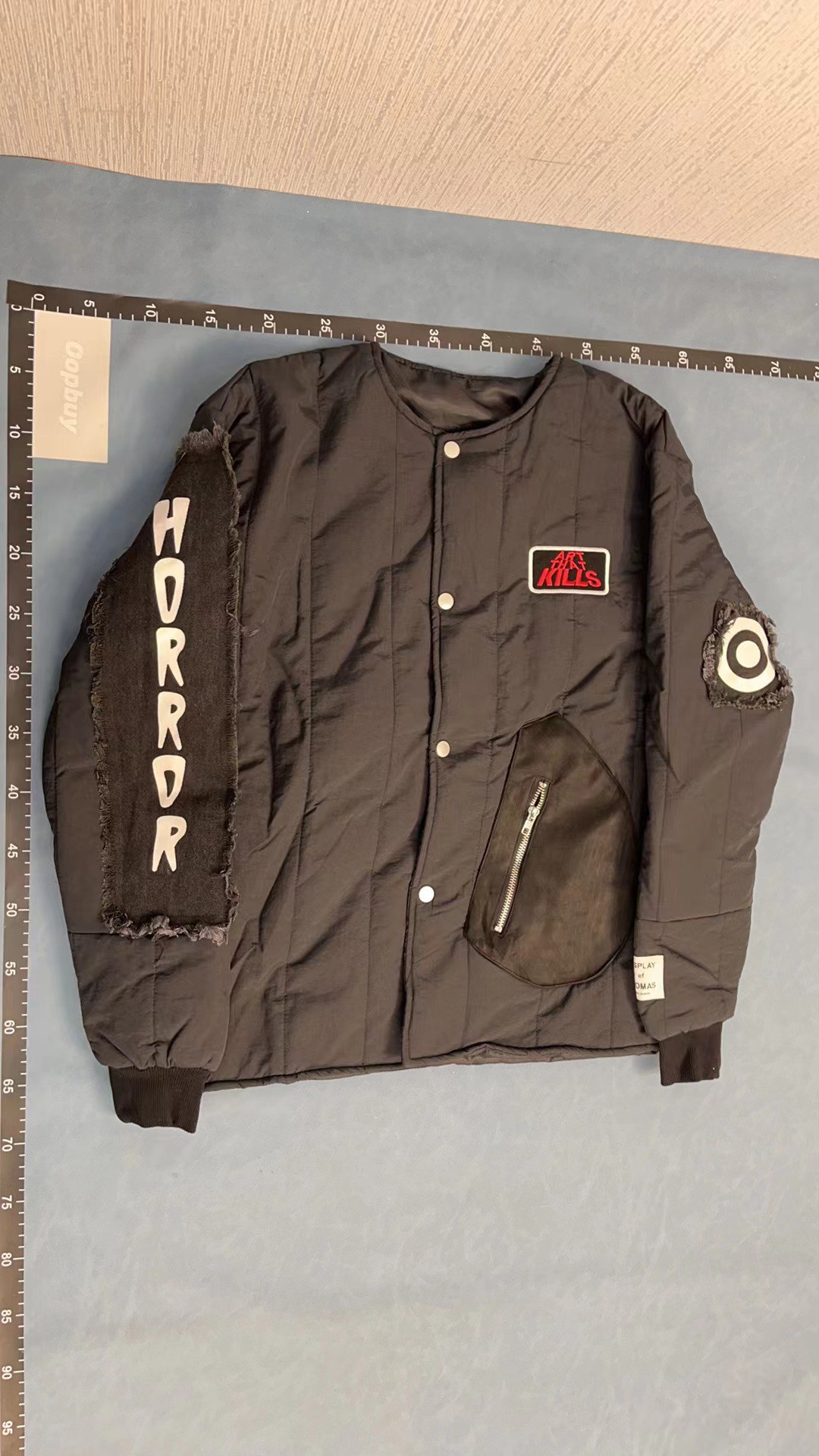  HorrorKills Black Bomber Jacket with Zipper Pouch and Sleeve Patch -2