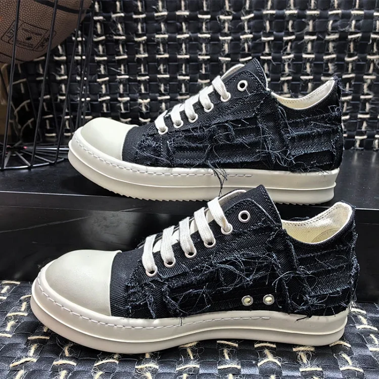 Distressed Denim Sneakers with
