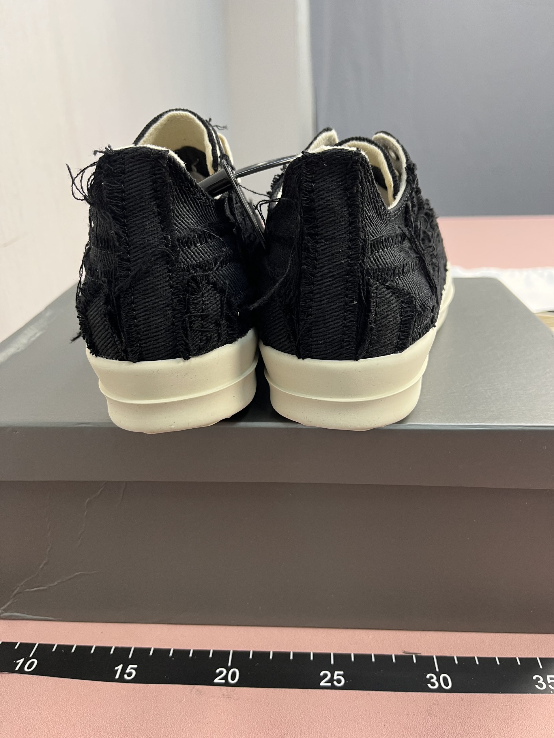 Distressed Denim Sneakers with White Sole and Lace-Up Design -2