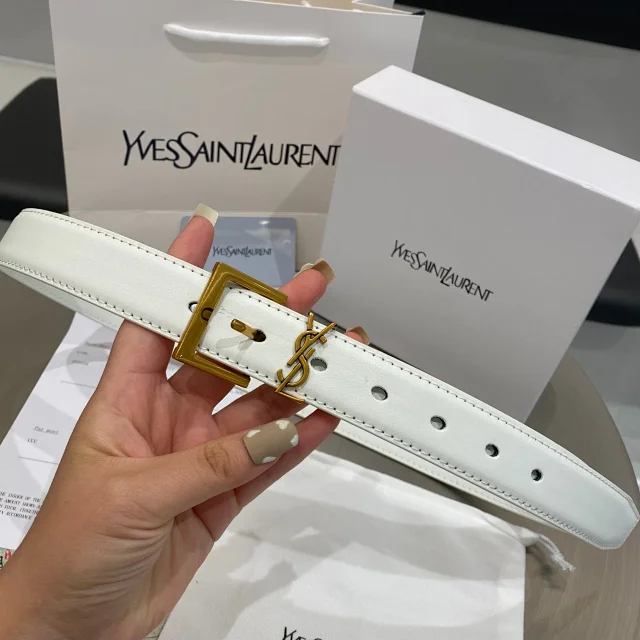 YSL Classic Leather Belt with Gold and Silver Buckle -4