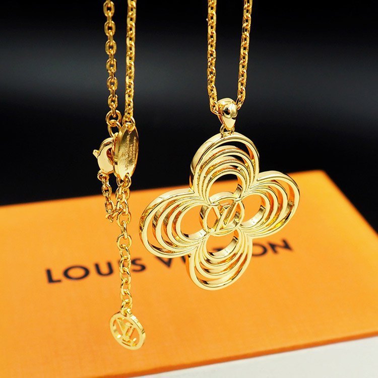 Louis Vuitton LV Floral Round Flower Hollow Metal Wire Outline Necklace -2