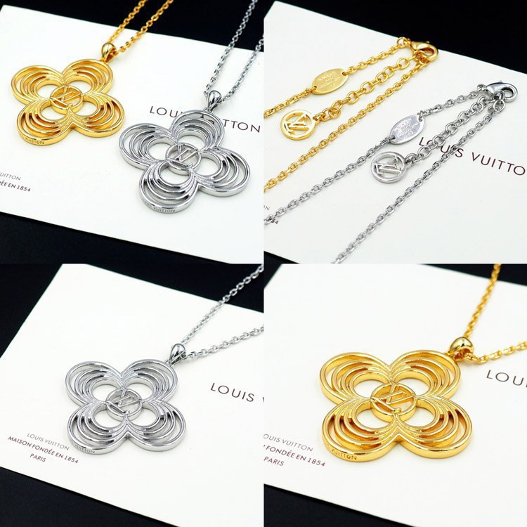 Louis Vuitton LV Floral Round Flower Hollow Metal Wire Outline Necklace -3
