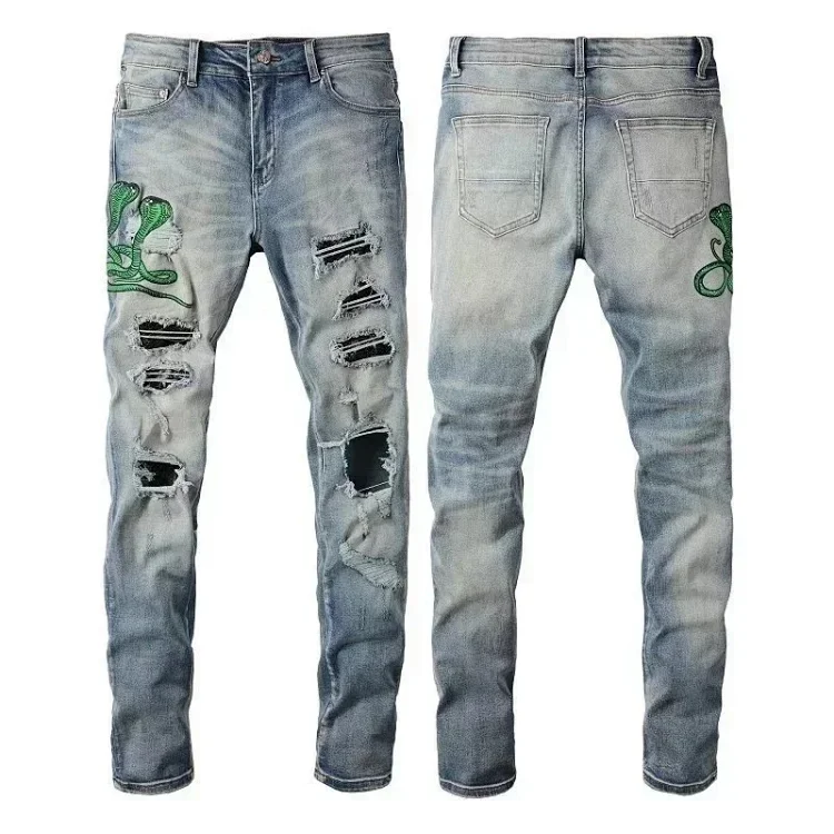  AMIRI Snake Embroidery Ripped