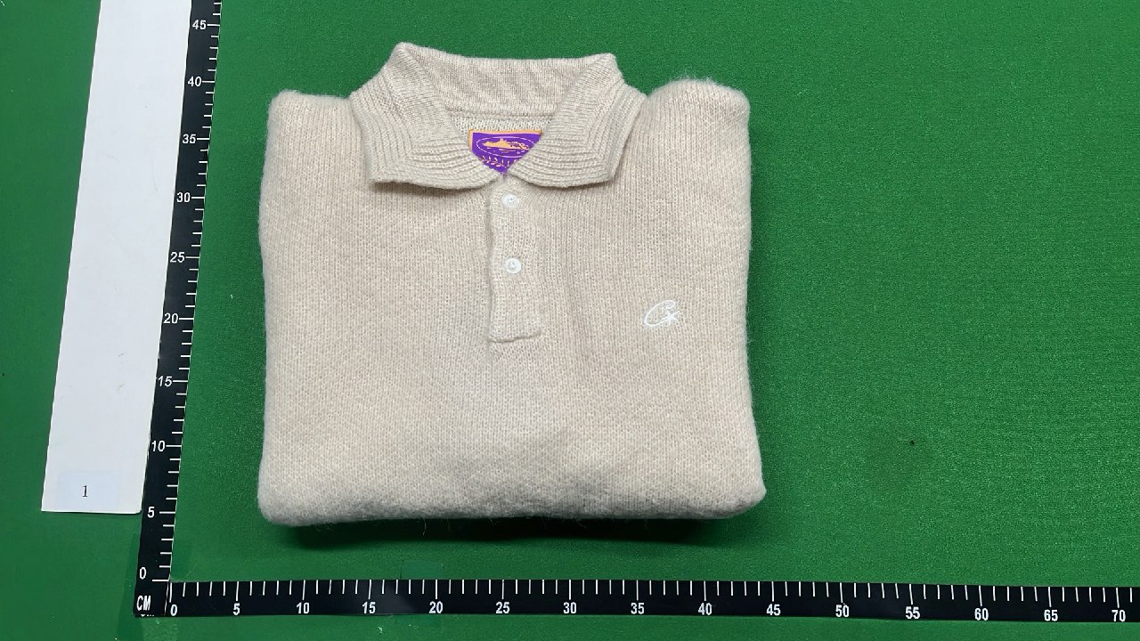 Vintage Cream Knit Polo Sweater with Purple Label -2